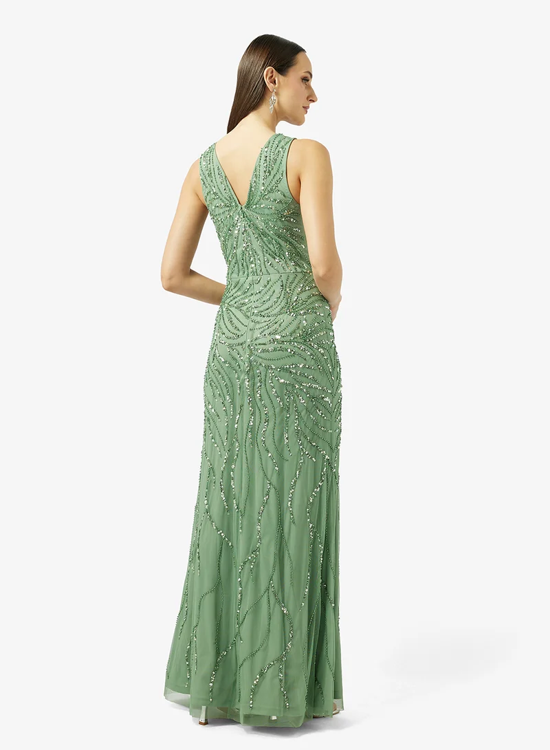 Namshi x  Plunge Neck Bead Embellished Evening Dress for Women | Best Price UAE